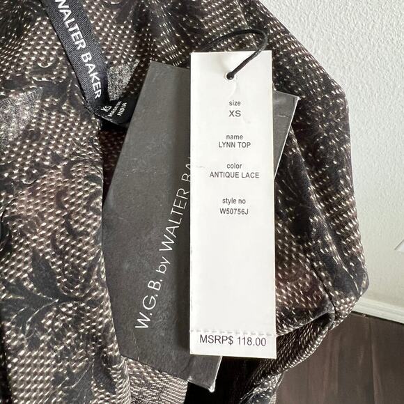 New Walter Baker Lynn Sheer Top Women's XS Button Down Front Black Lace Print - Picture 5 of 7